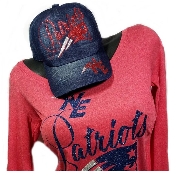 New England Patriots Red Heather Lngslv Top with Shiny lettering. * Only 1 *Med - Picture 2 of 3